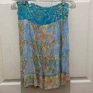 Santiki Blue Multi Colorful Bohemian Mini Swing Skirt